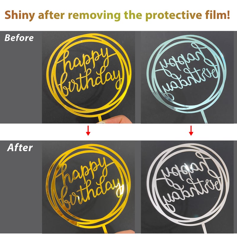 LetsCake 6-Pack Gold Cake Topper Set, Double-Sided Glitter, Acrylic Happy Birthday Cupcake Toppers, Birthday Decorations for Children or Adults. - Image 4